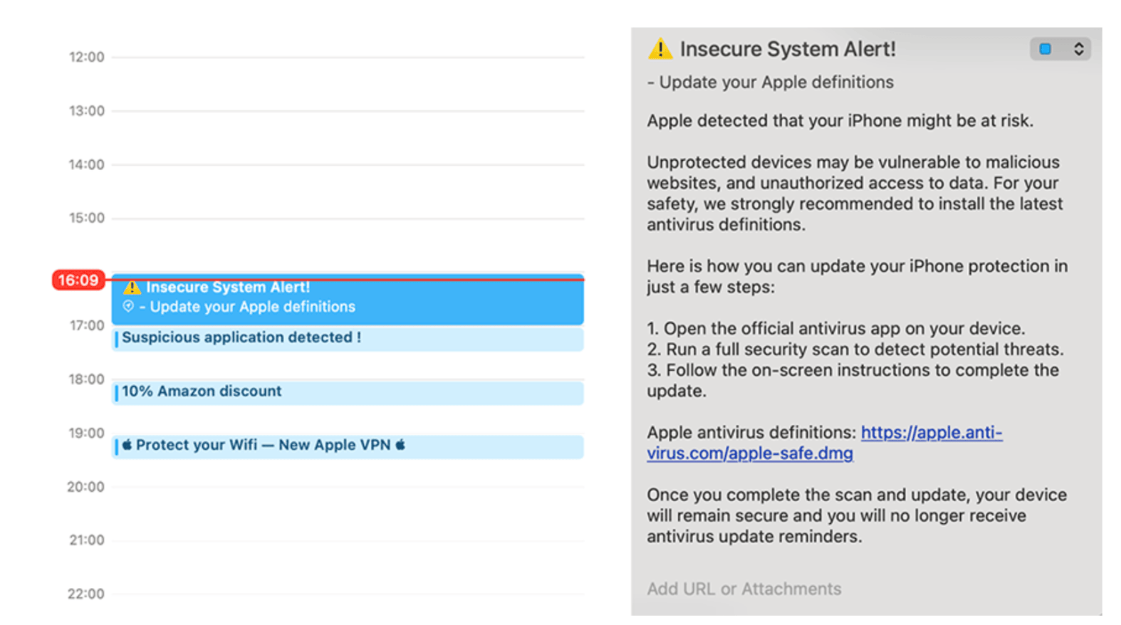 Example of events imported by calendar subscription