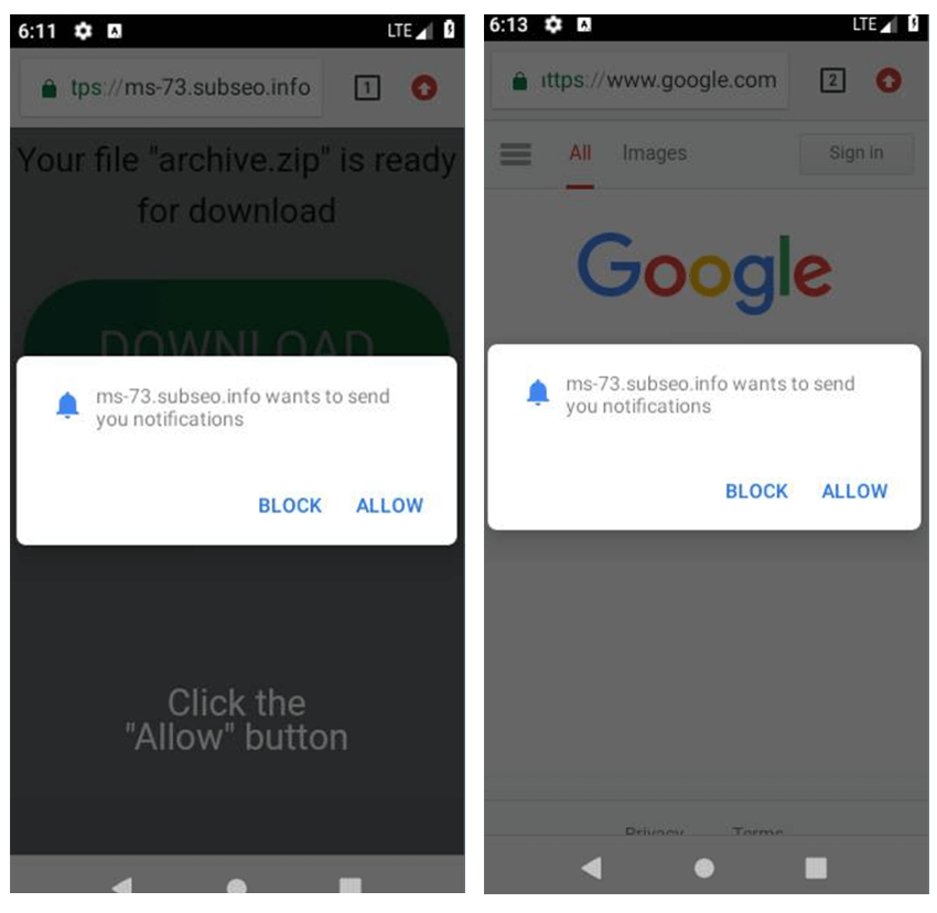Figure 12 - Example of notification scam APKs