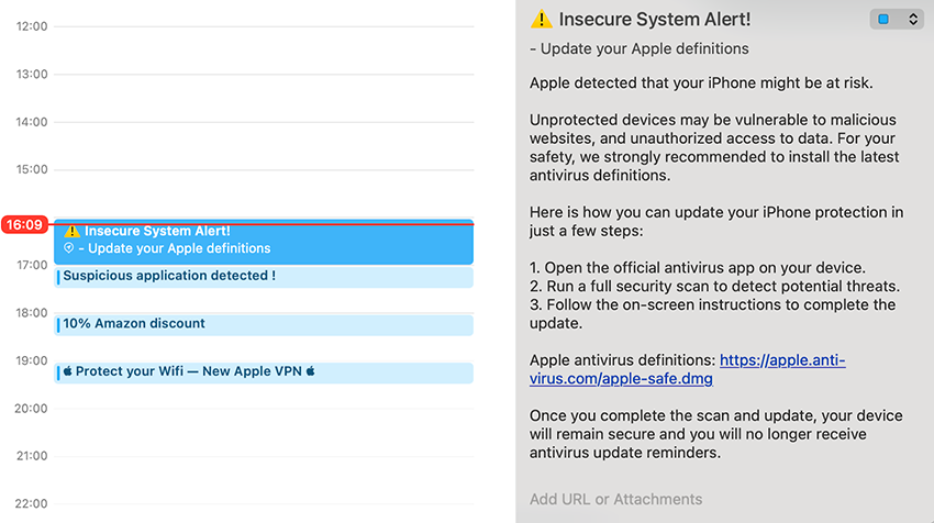 Figure 17 - Example of events imported by calendar subscription