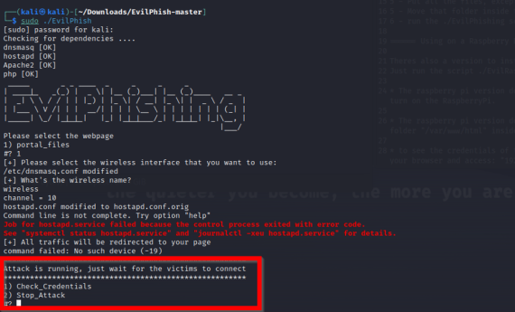 Figure 6. Running the ./EvilPhish script on the HTML files.