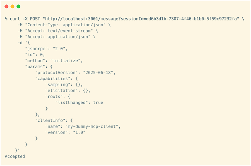 Sending the initialize message through the current session URL