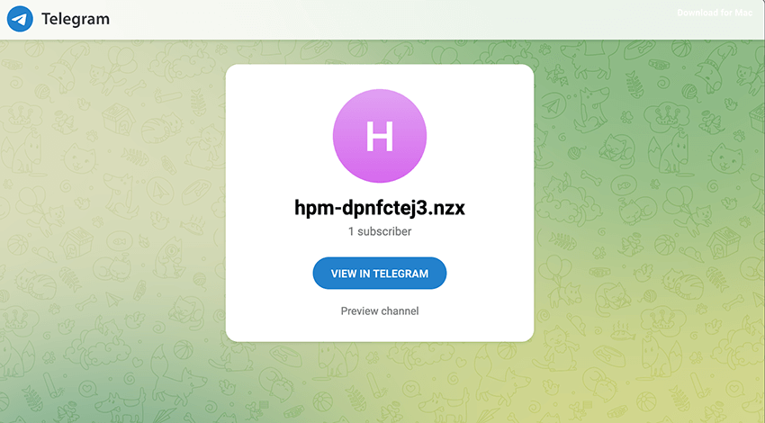 Telegram channel with concealed C2 domain